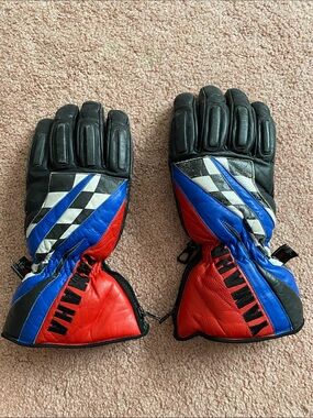 Vintage Yamaha Black, Red & Blue Leather Racing Gloves